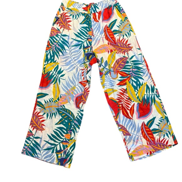 CC California Pants - CC California Linen Tropical Wide Leg Pants Women’s M – Multicolor Leaf Print